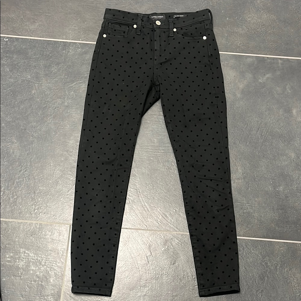 Banana Republic women’s mid rise skinny Black velvet Polka Dot jeans 26